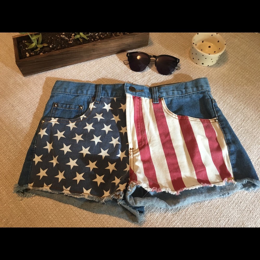 High waisted American flag shorts